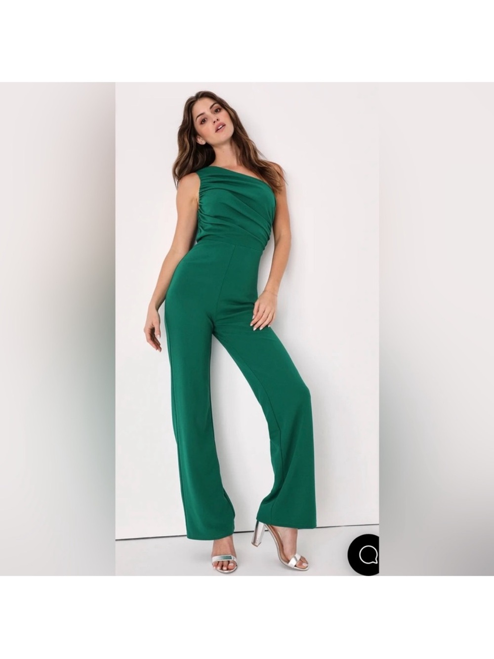 Lulus Unforgettable Evening Emerald Green Ruched One-Shoulder Jumpsuit Small